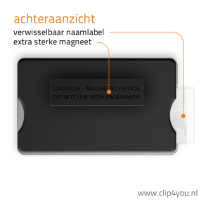 aluminium naambadge New York - achteraanzicht magneet en verwisselbaar naamlabel